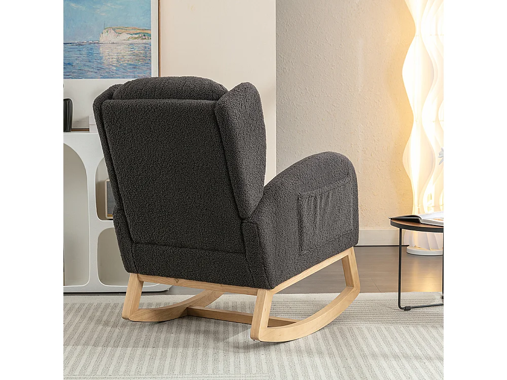 Fauteuil à bascule moderne revêtement tissu Teddy à oreilles assise rembourrée salon chambre gris foncé