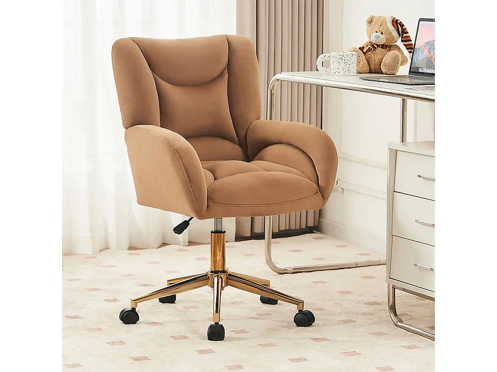 Chaise bureau velours pivotante réglable hauteur bureau domicile pieds dorés marron