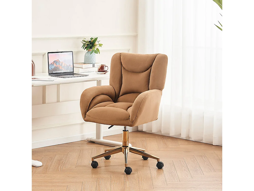 Chaise bureau velours pivotante réglable hauteur bureau domicile pieds dorés marron