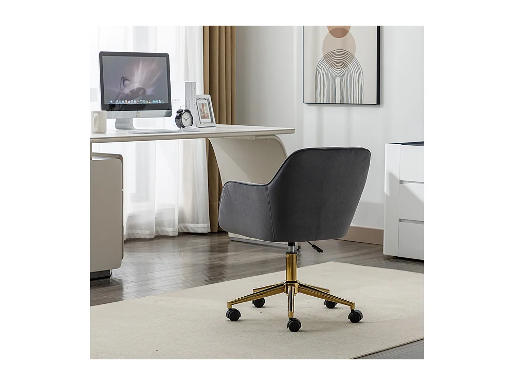Chaise bureau pivotante réglable hauteur velours bureau intérieur pieds dorés gris