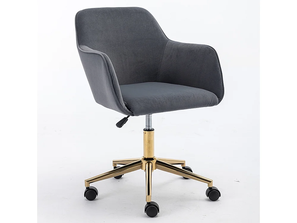 Chaise bureau pivotante réglable hauteur velours bureau intérieur pieds dorés gris
