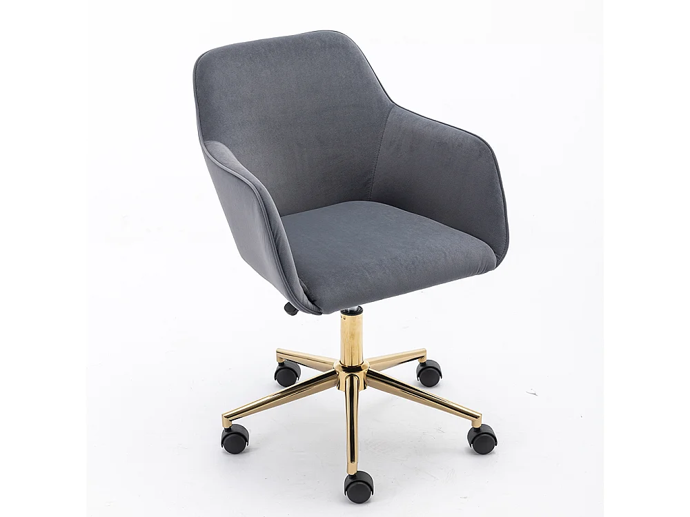 Chaise bureau pivotante réglable hauteur velours bureau intérieur pieds dorés gris