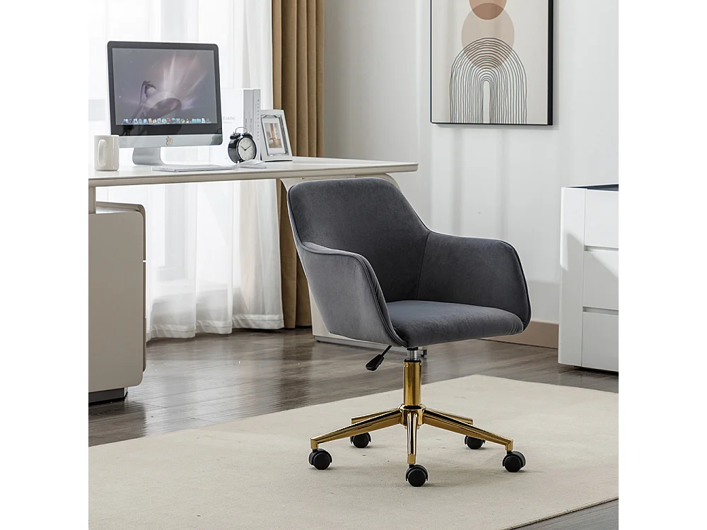 Chaise bureau pivotante réglable hauteur velours bureau intérieur pieds dorés gris