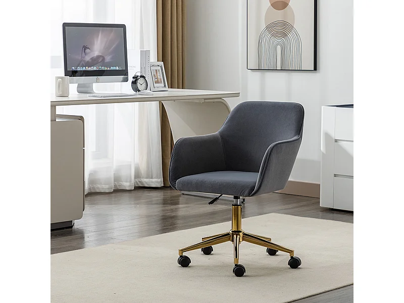 Chaise bureau pivotante réglable hauteur velours bureau intérieur pieds dorés gris