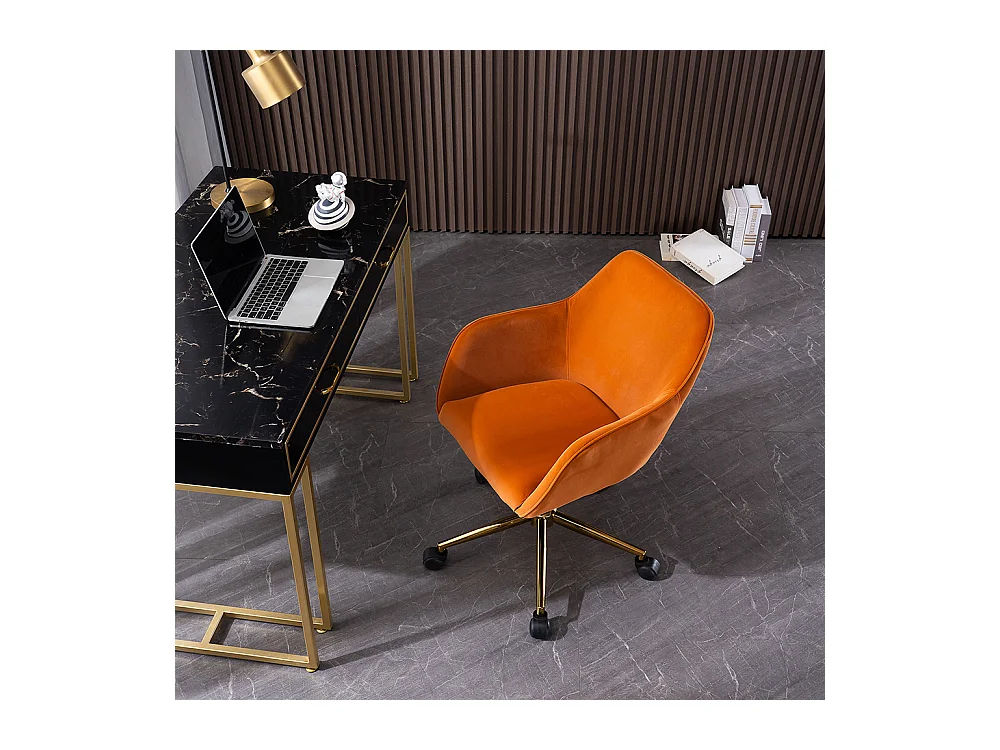 Chaise bureau pivotante réglable hauteur velours bureau intérieur pieds dorés orange