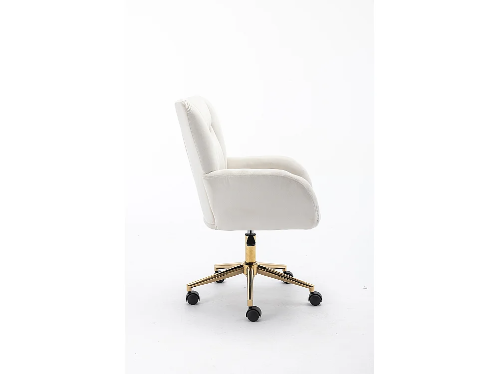Chaise bureau velours pivotante réglable hauteur bureau intérieur pieds dorés ivoire