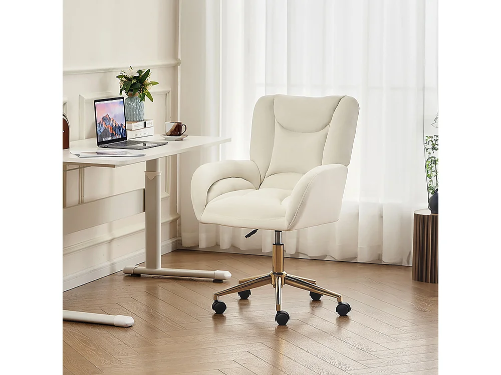 Chaise bureau velours pivotante réglable hauteur bureau intérieur pieds dorés ivoire