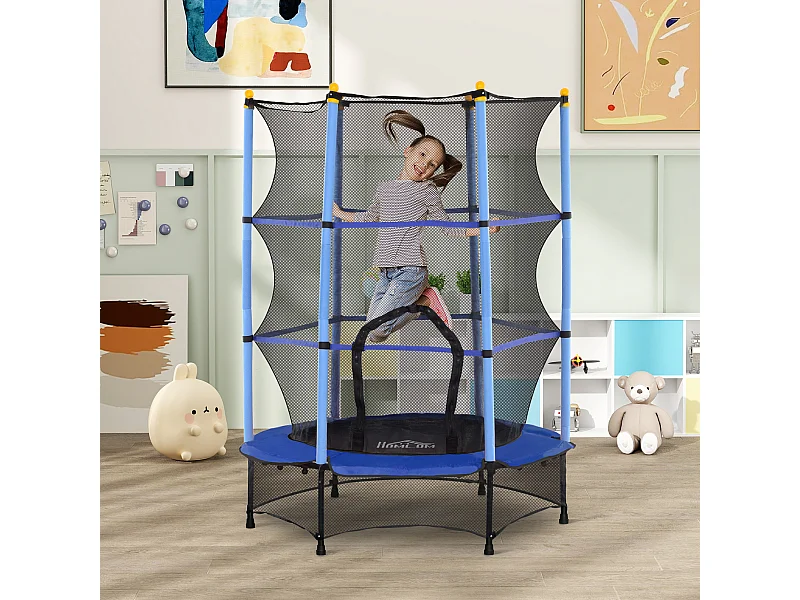 Tappeto elastico per bambini 3-10 anni e rete di sicurezza ø140cm blu
