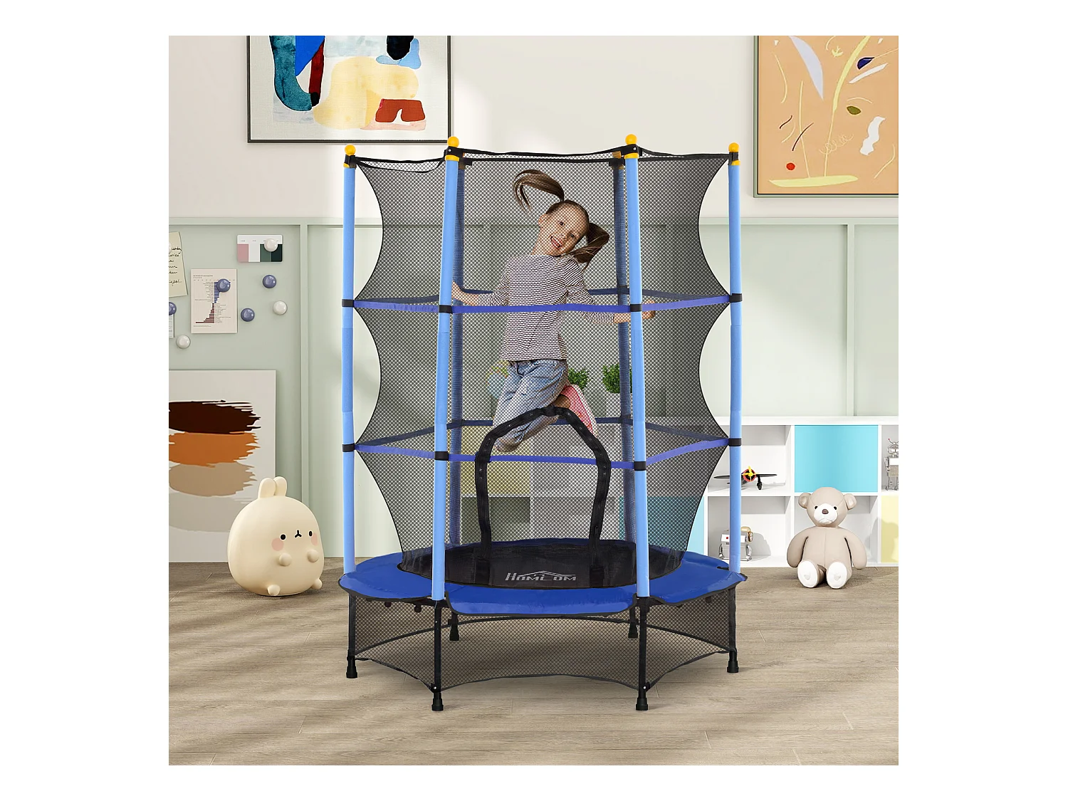 Tappeto elastico per bambini 3-10 anni e rete di sicurezza ø140cm blu
