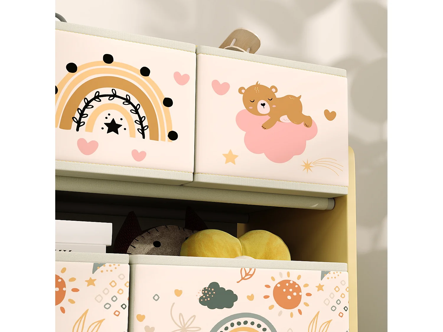 Mobile portagiochi 3 livelli con 9 contenitori in tessuto giallo