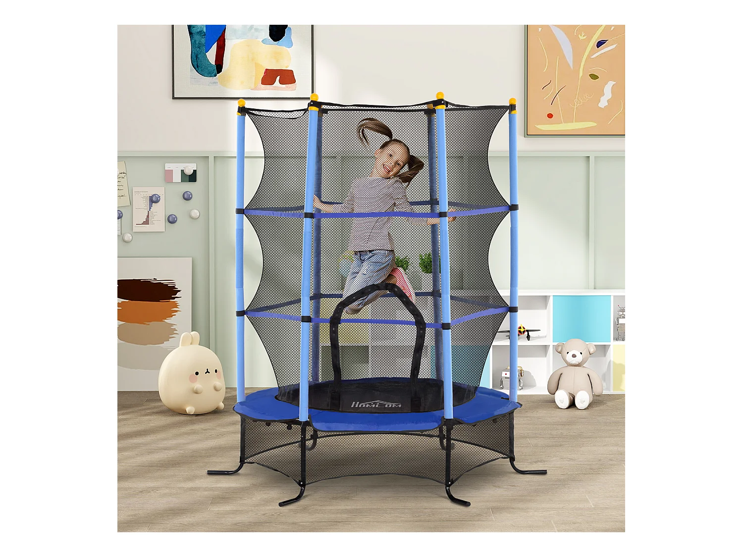 Trampolino elastico per bambini 3-10 anni con rete di sicurezza blu