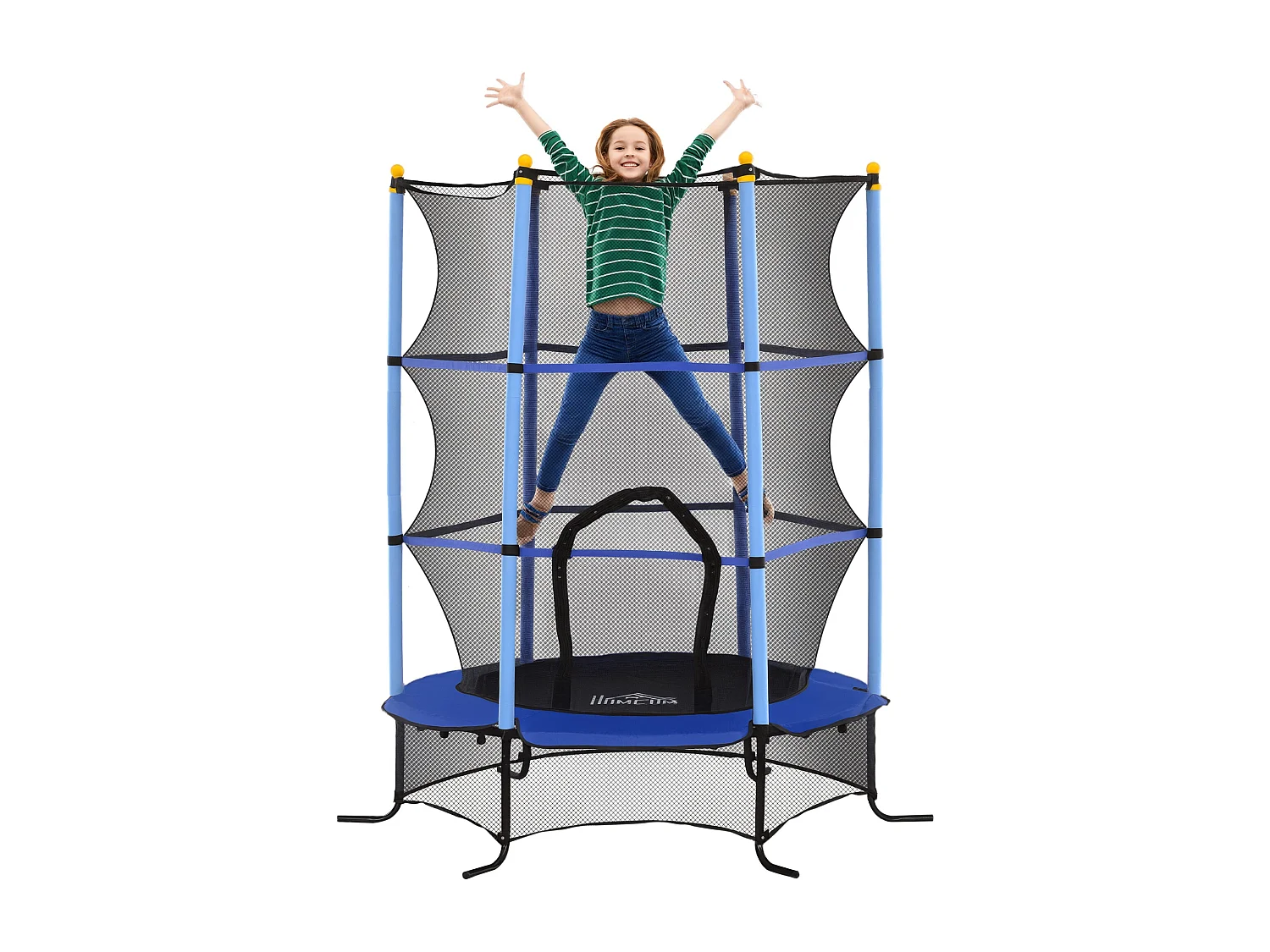 Trampolino elastico per bambini 3-10 anni con rete di sicurezza blu