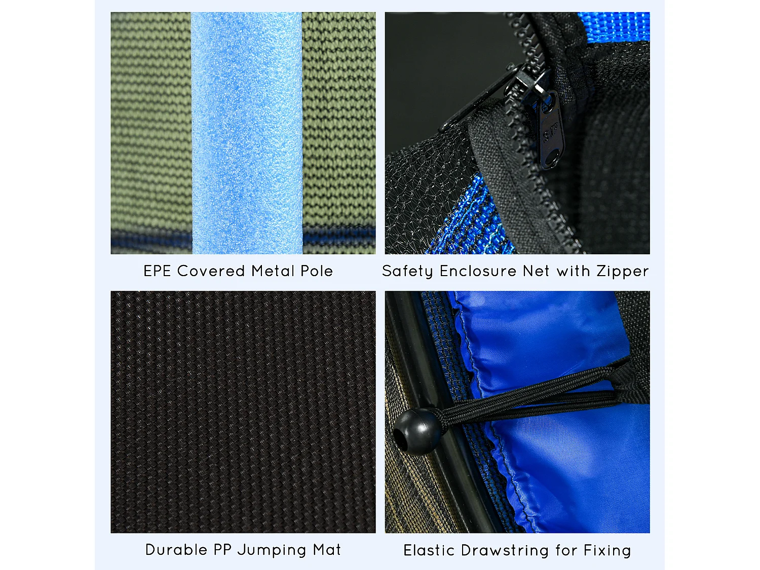 Trampolino elastico per bambini 3-10 anni con rete di sicurezza blu