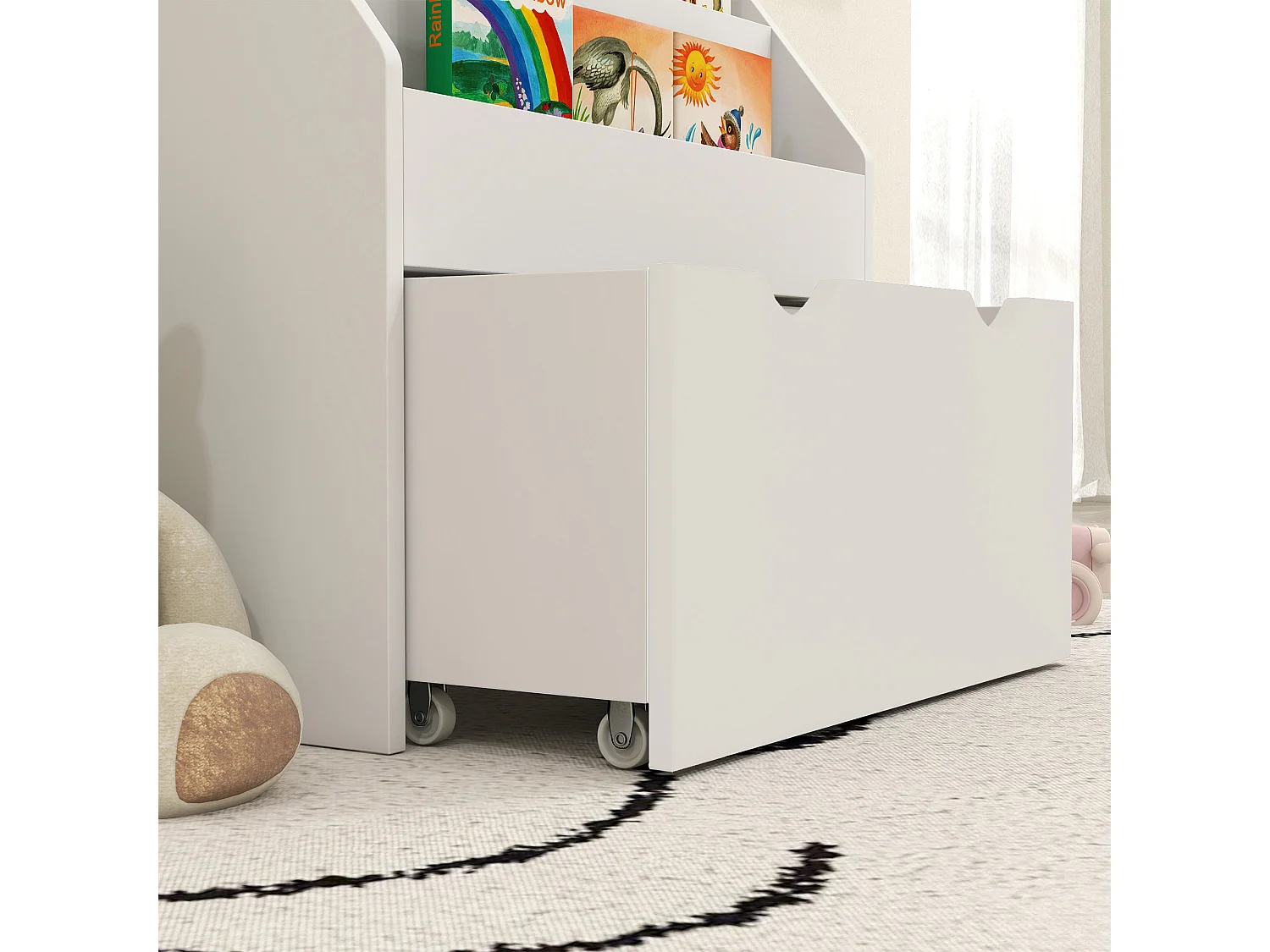 Libreria per bambini a 3 ripiani con cassetto inferiore in mdf bianco