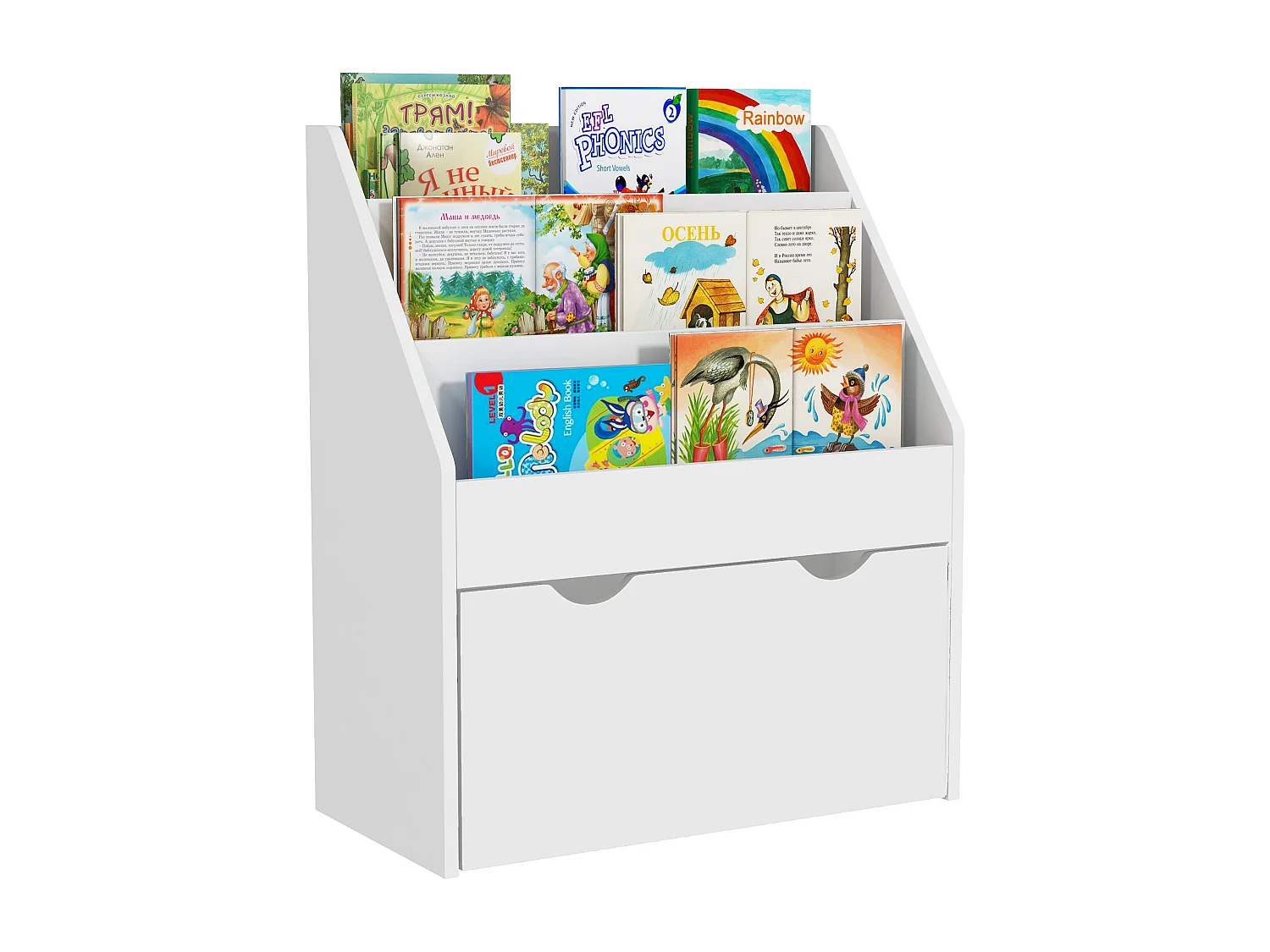 Libreria per bambini a 3 ripiani con cassetto inferiore in mdf bianco