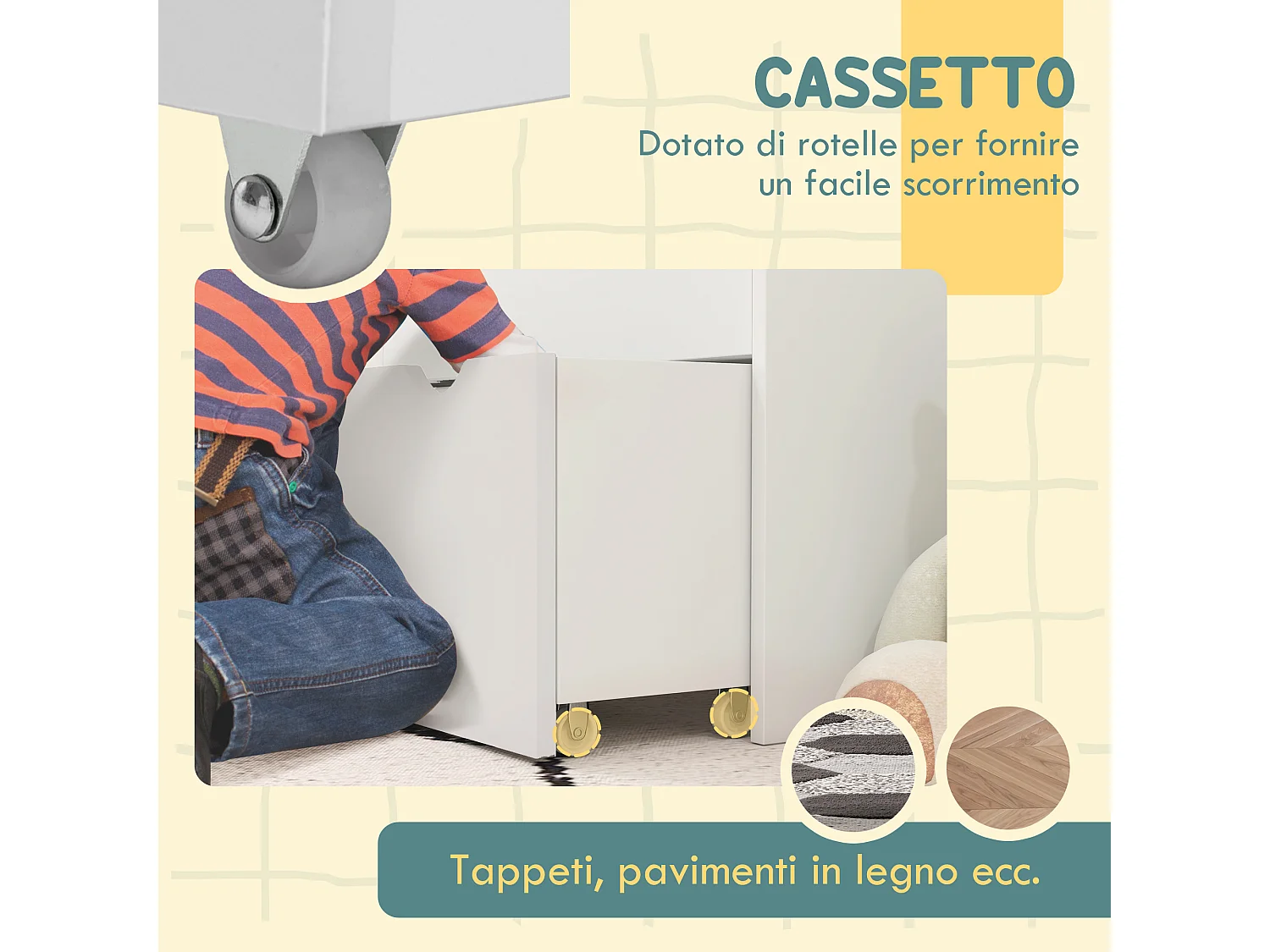 Libreria per bambini a 3 ripiani con cassetto inferiore in mdf bianco