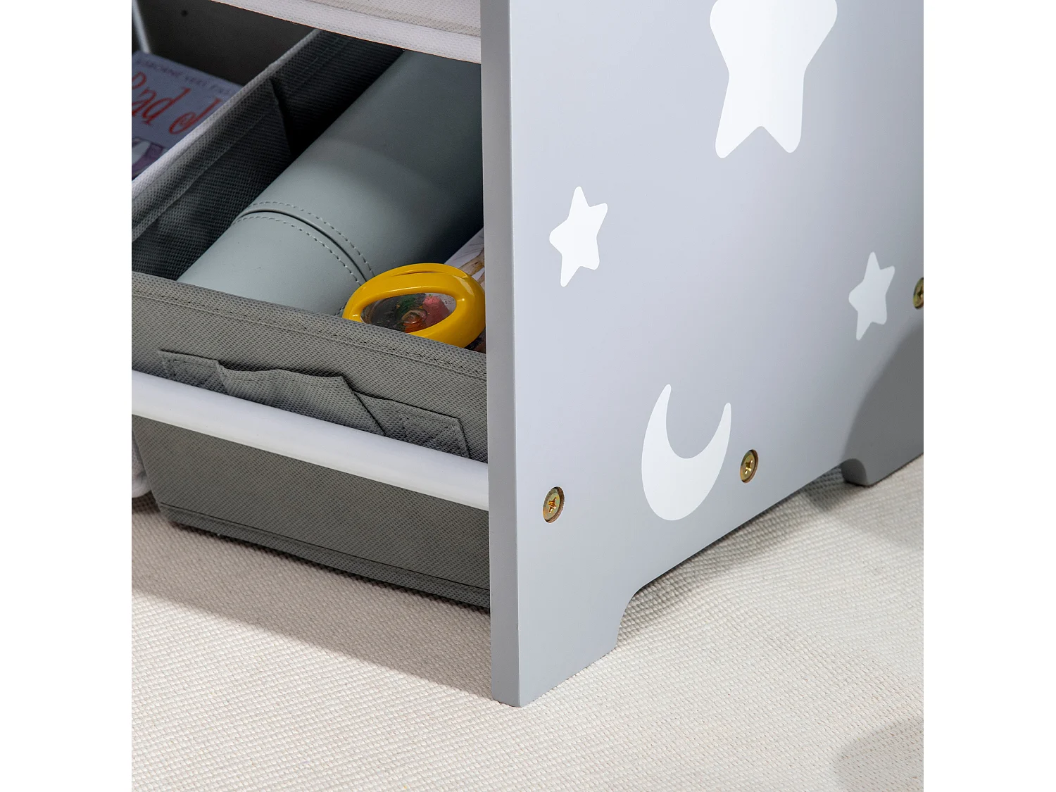 Mobiletto portagiochi con 9 cestini in legno mdf e tessuto