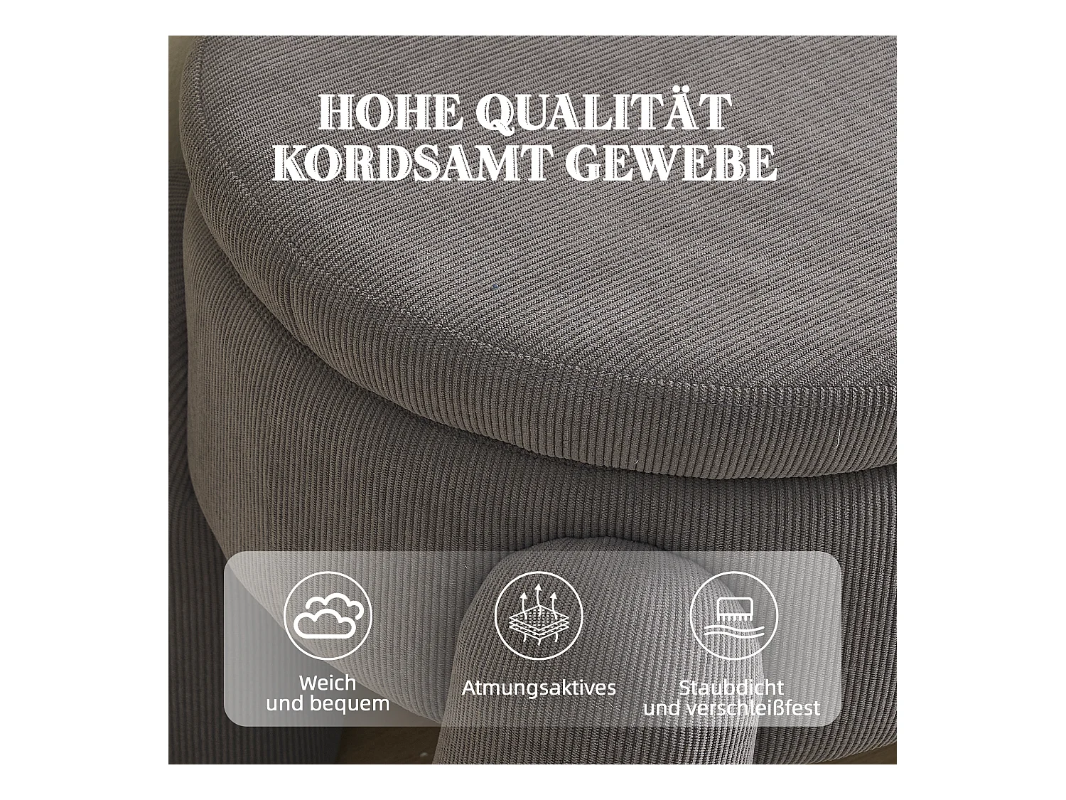 Pouf de Rangement - Banc Coffre en Velours Côtelé Gris - Style Contemporain et Multifonction pour Chambre et Salon