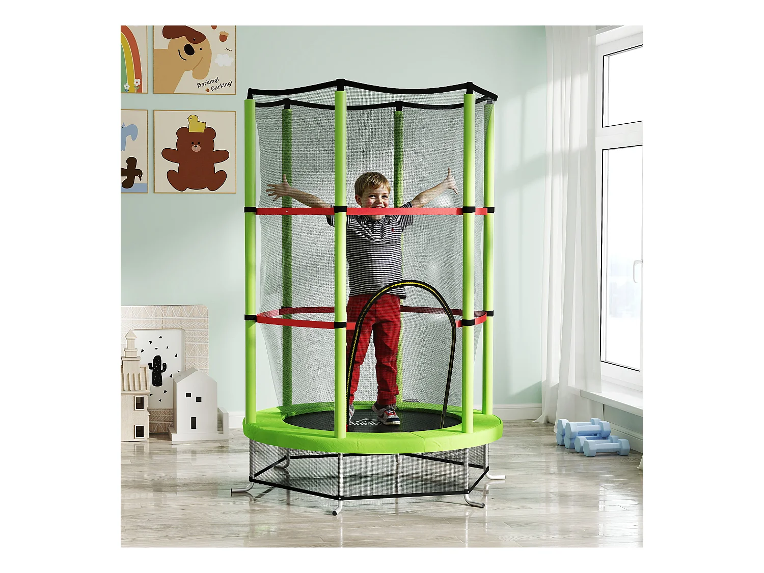 Tappeto elastico per bambini 3-6 anni con 3 ingressi verde e nero