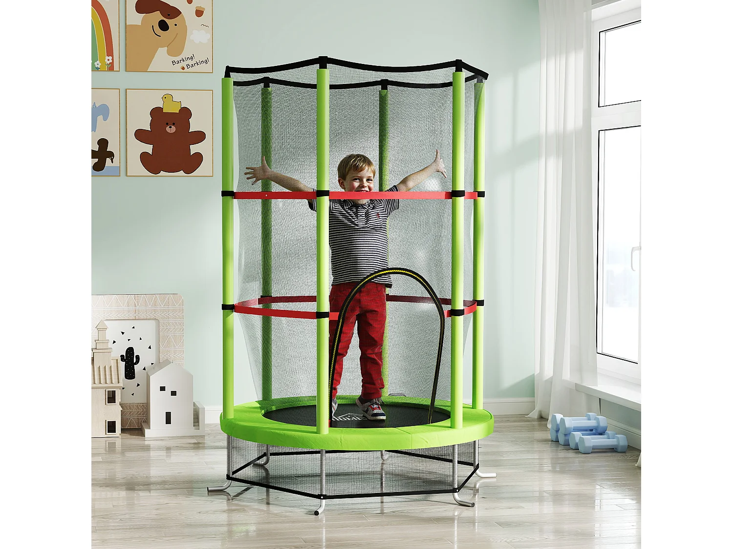Tappeto elastico per bambini 3-6 anni con 3 ingressi verde e nero