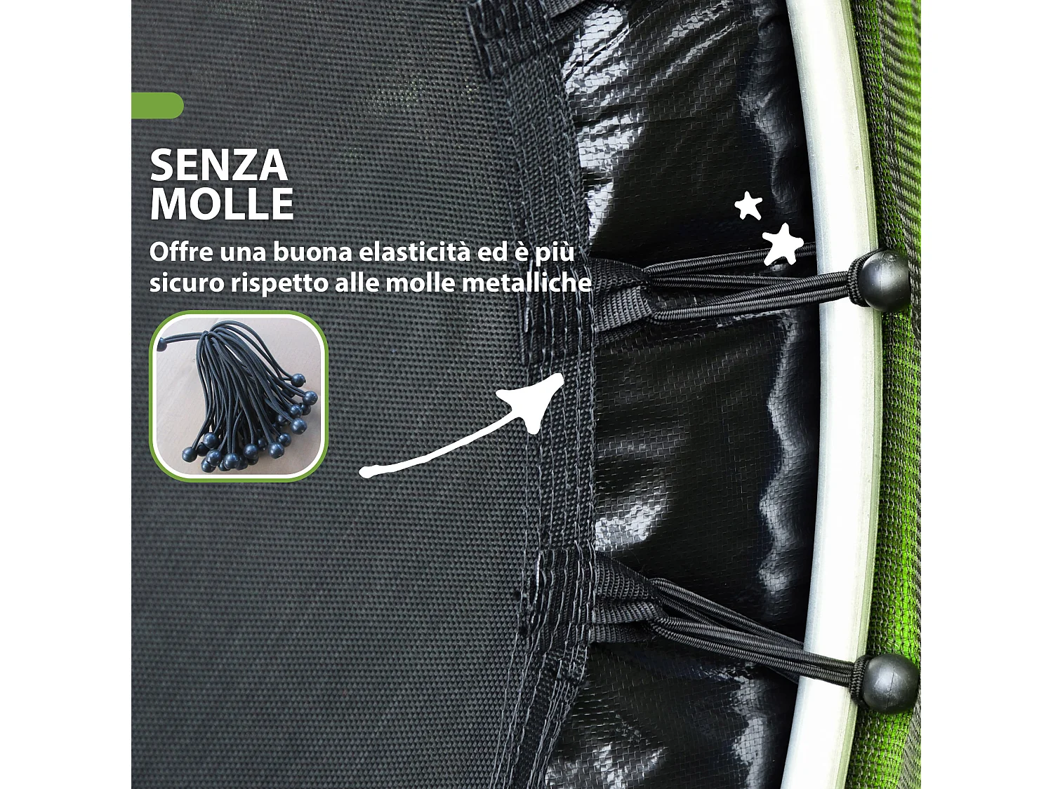 Tappeto elastico per bambini 3-6 anni con 3 ingressi verde e nero