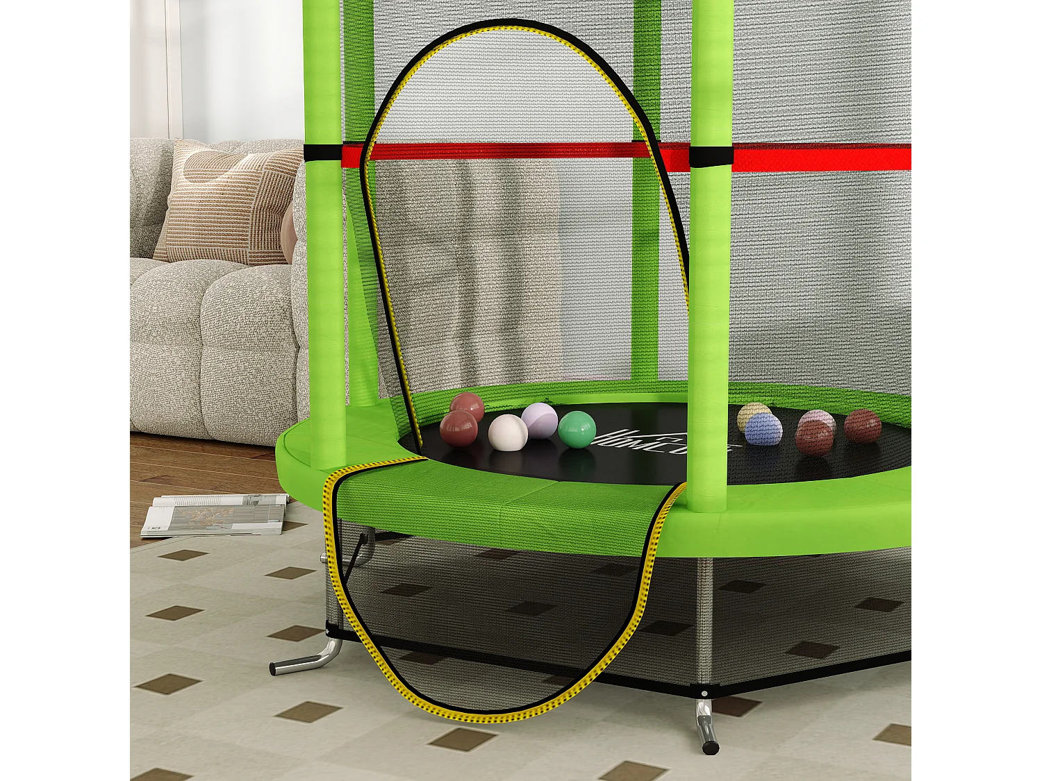 Tappeto elastico per bambini 3-6 anni con 3 ingressi verde e nero