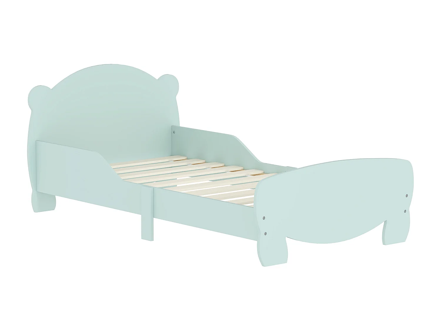 Lettino per bambini con testiera e pediera a orso e 2 sponde verde