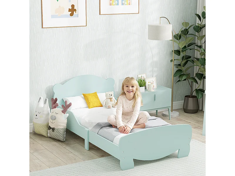 Lettino per bambini con testiera e pediera a orso e 2 sponde verde