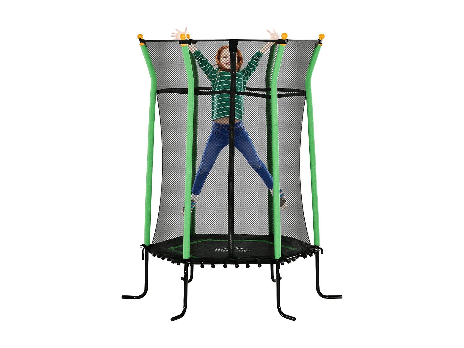 Tappeto elastico per bambini con ingresso a zip e pali imbottiti verde