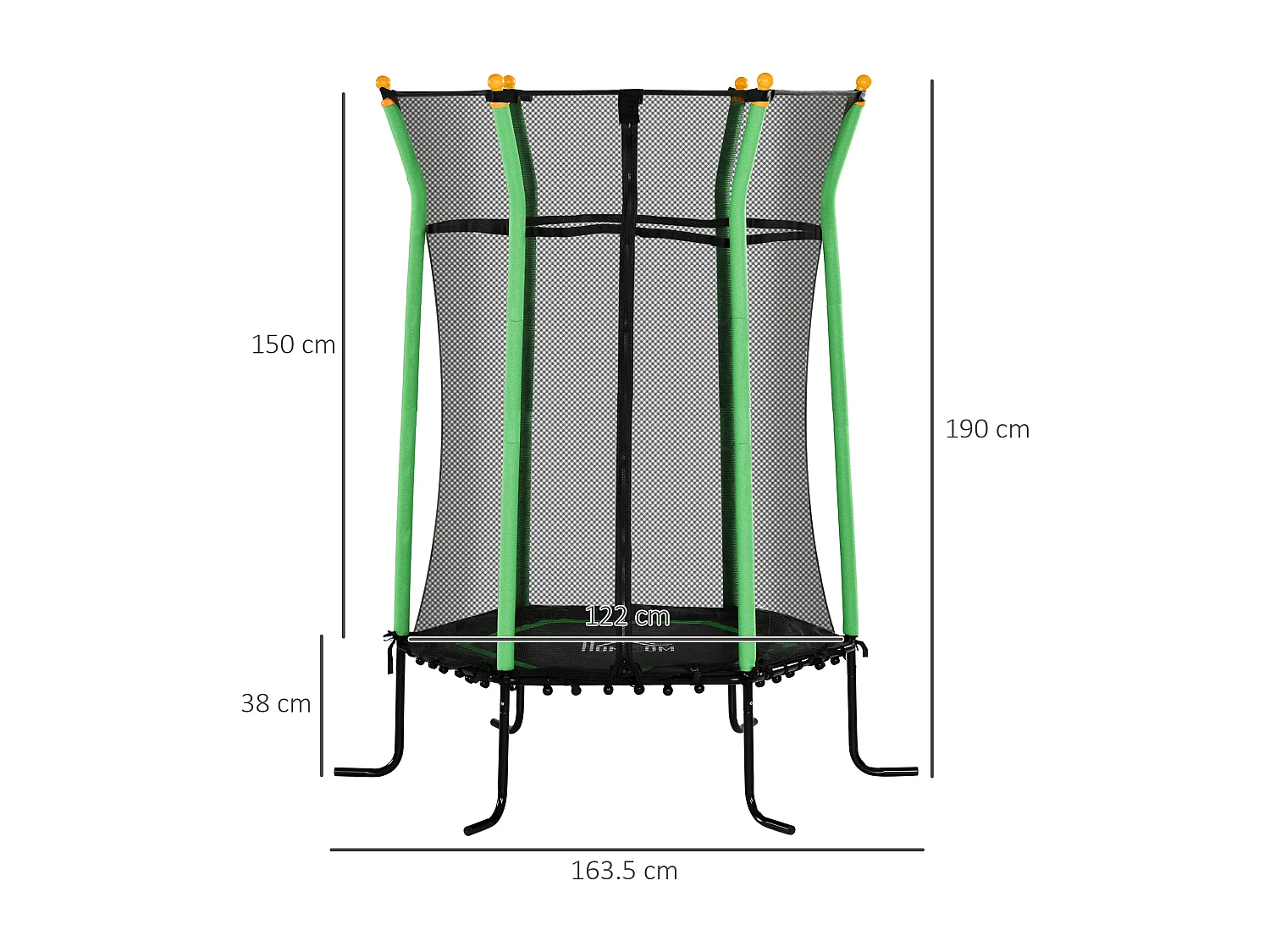 Tappeto elastico per bambini con ingresso a zip e pali imbottiti verde