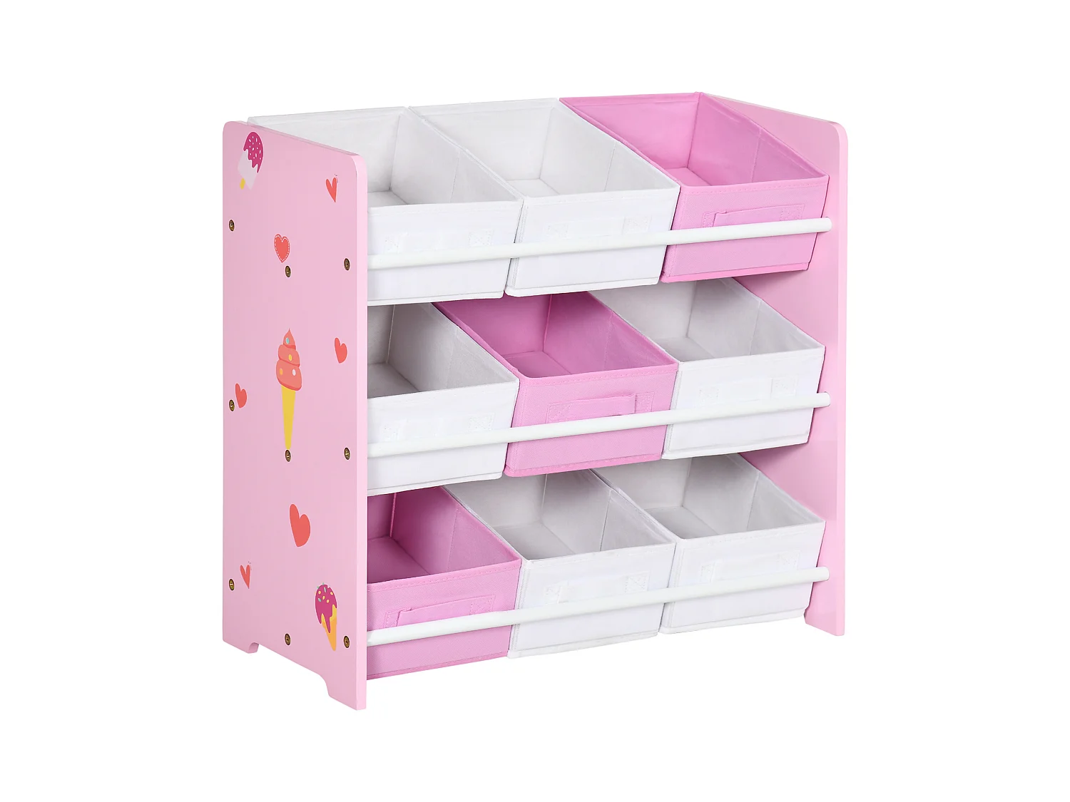 Mobiletto portagiochi con 9 cestini rimovibili in mdf e tessuto rosa