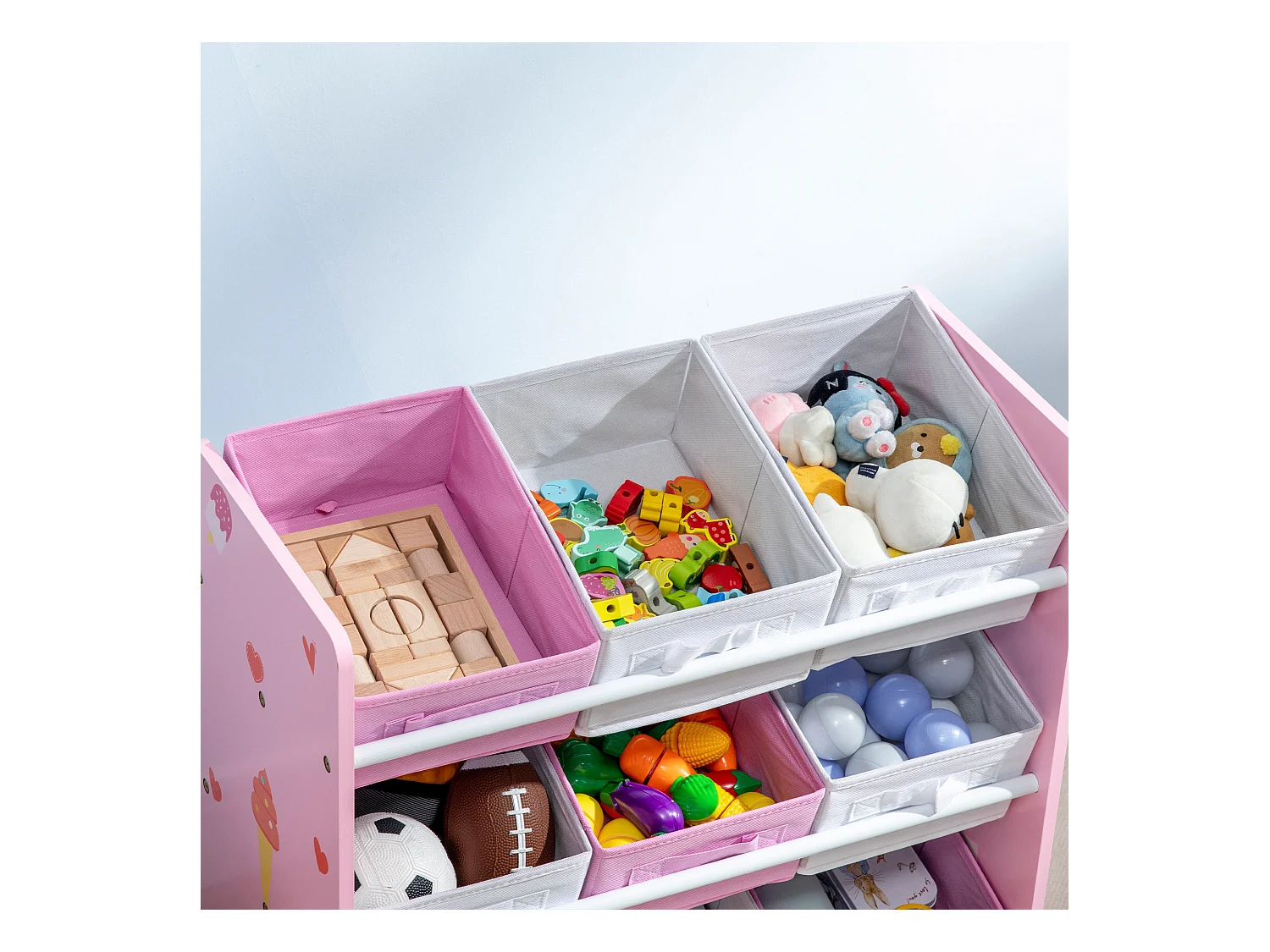 Mobiletto portagiochi con 9 cestini rimovibili in mdf e tessuto rosa