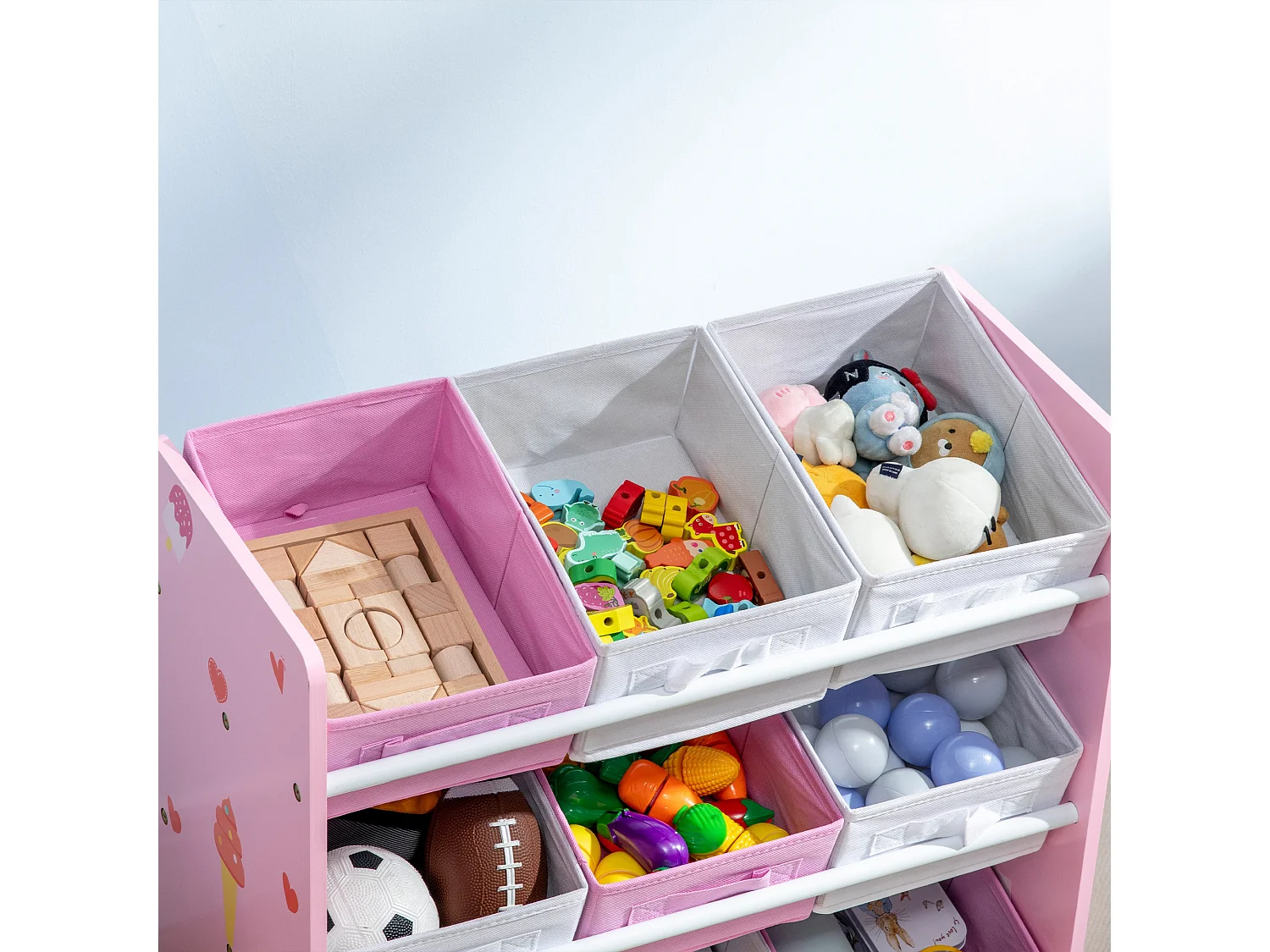 Mobiletto portagiochi con 9 cestini rimovibili in mdf e tessuto rosa