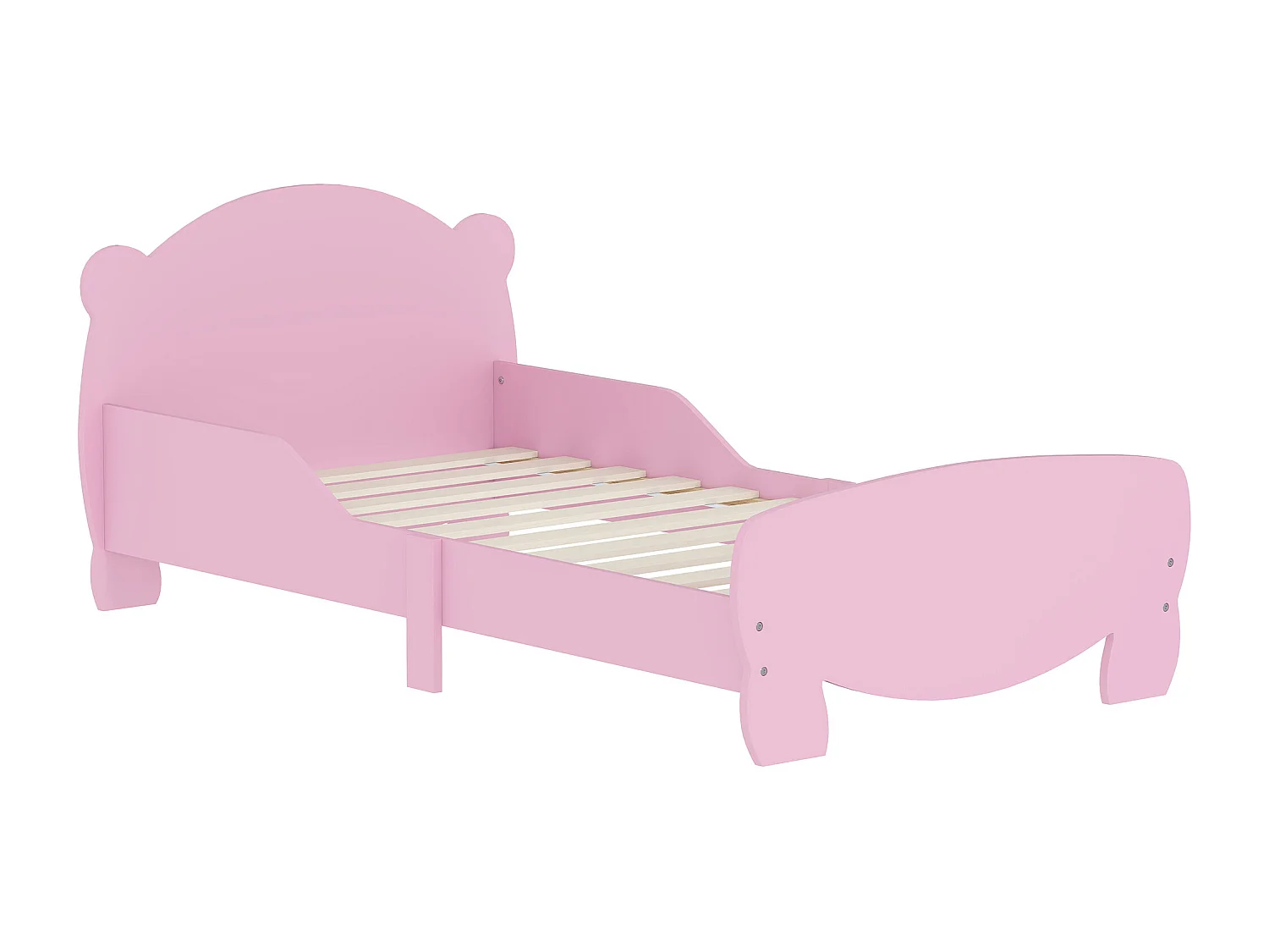 Lettino per bambini con testiera e pediera a orso e 2 sponde rosa