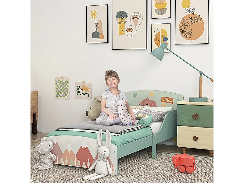 Letto per bambini da 3-6 anni con doghe e bordi rialzati verde