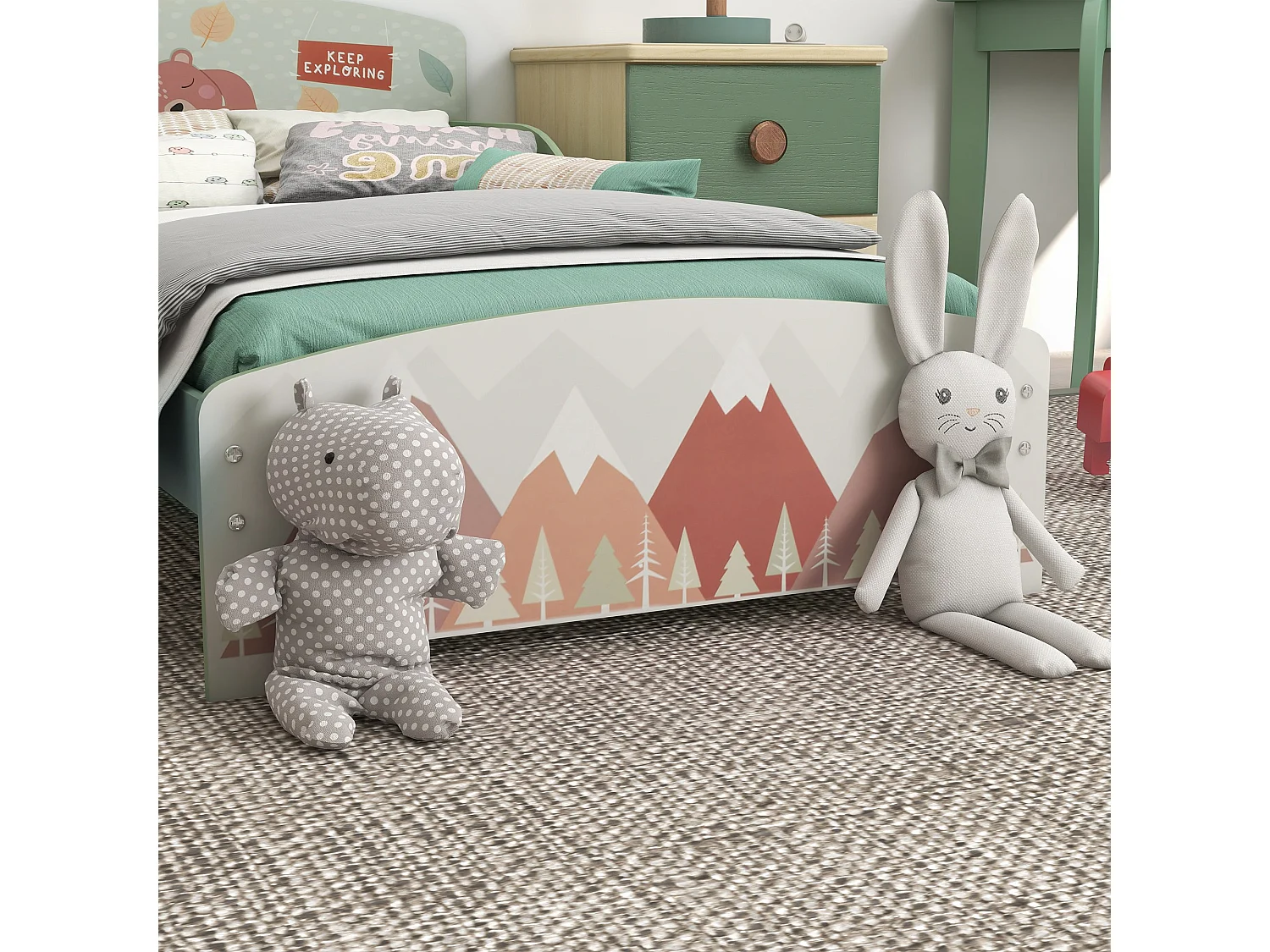 Letto per bambini da 3-6 anni con doghe e bordi rialzati verde