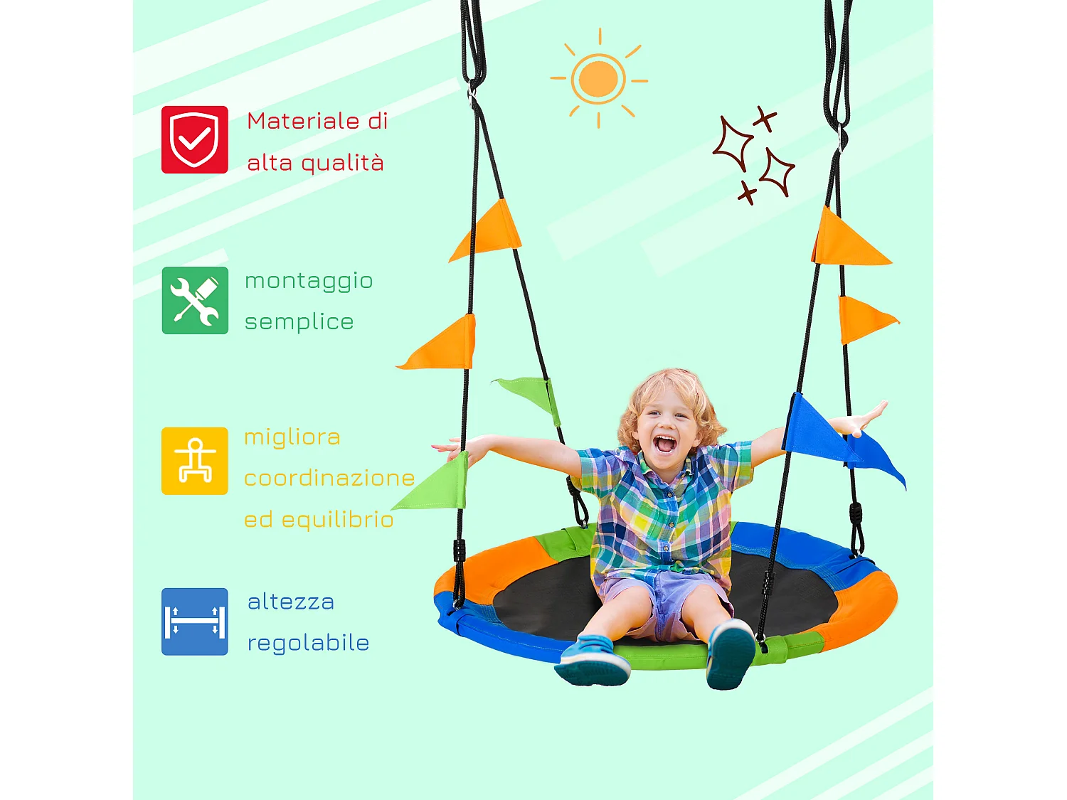 Altalena rotonda per bambini da 3 anni per esterni e interni