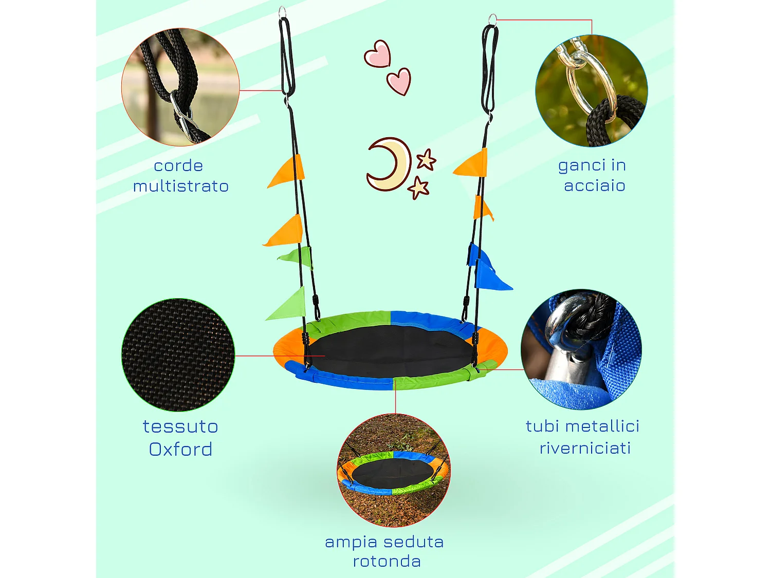 Altalena rotonda per bambini da 3 anni per esterni e interni