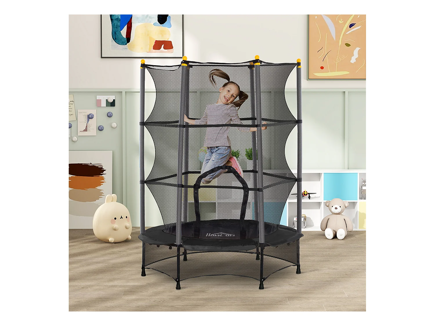 Tappeto elastico per bambini 3-10 anni e rete di sicurezza ø140cm nero