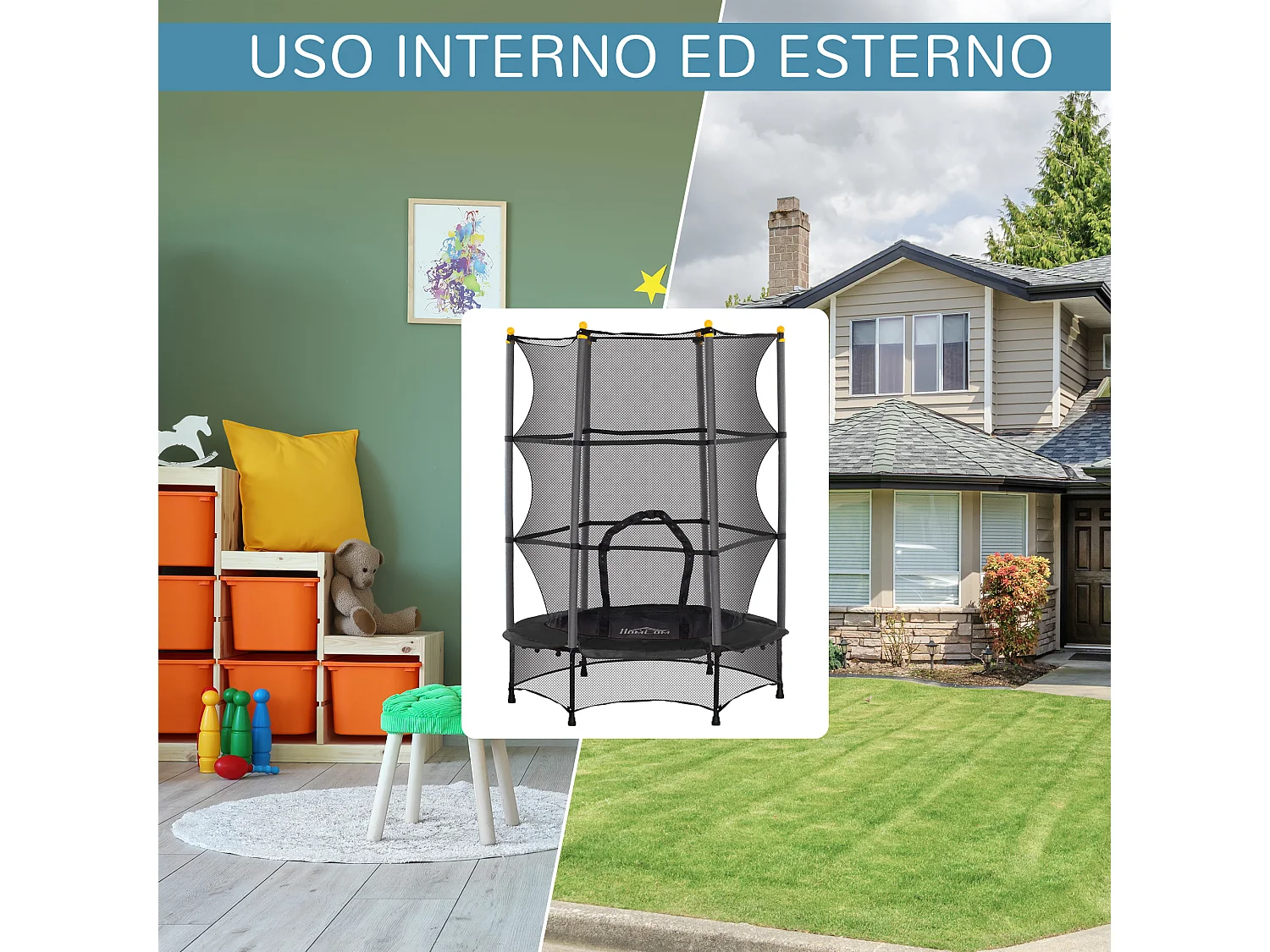 Tappeto elastico per bambini 3-10 anni e rete di sicurezza ø140cm nero