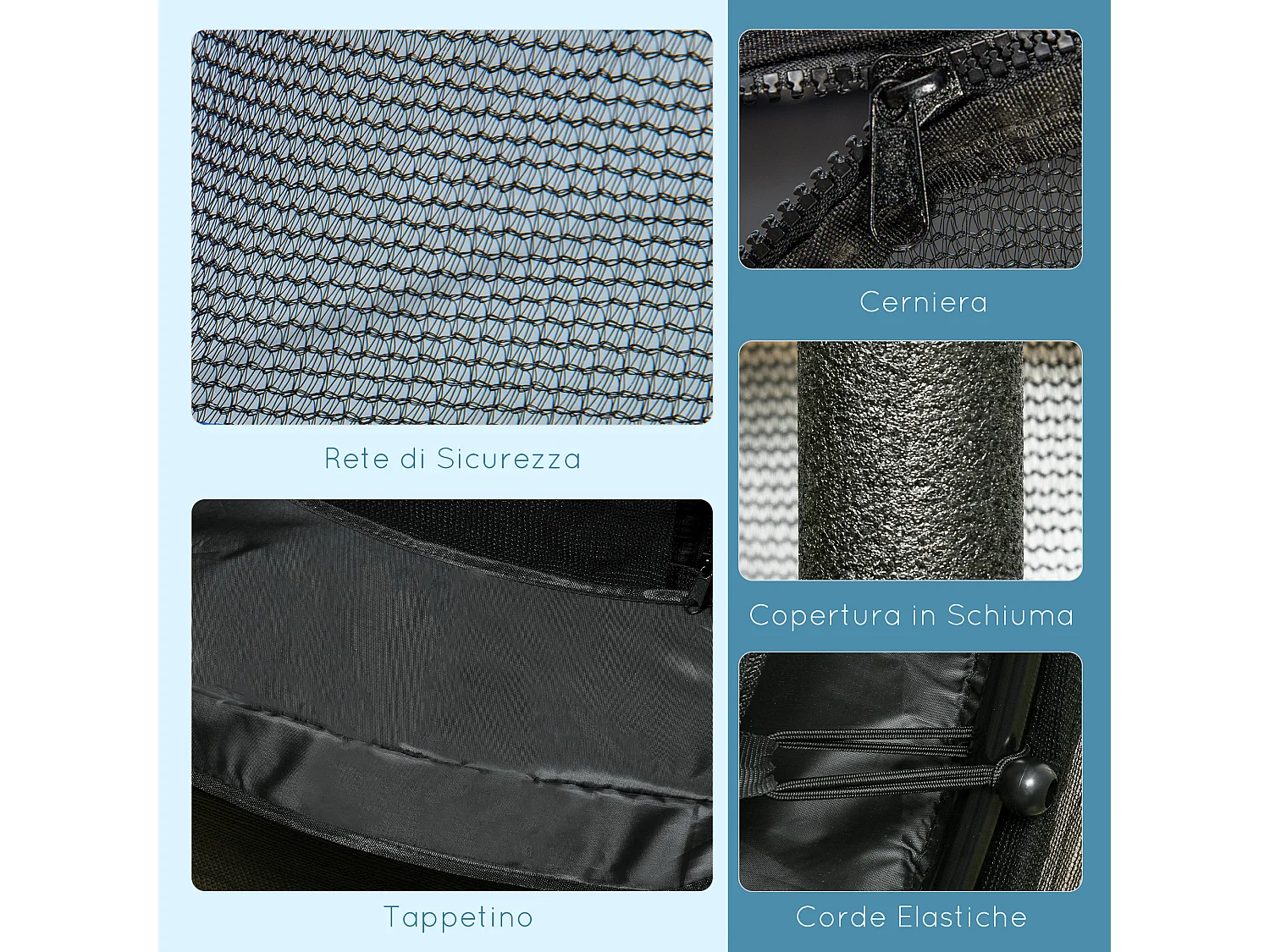 Tappeto elastico per bambini 3-10 anni e rete di sicurezza ø140cm nero