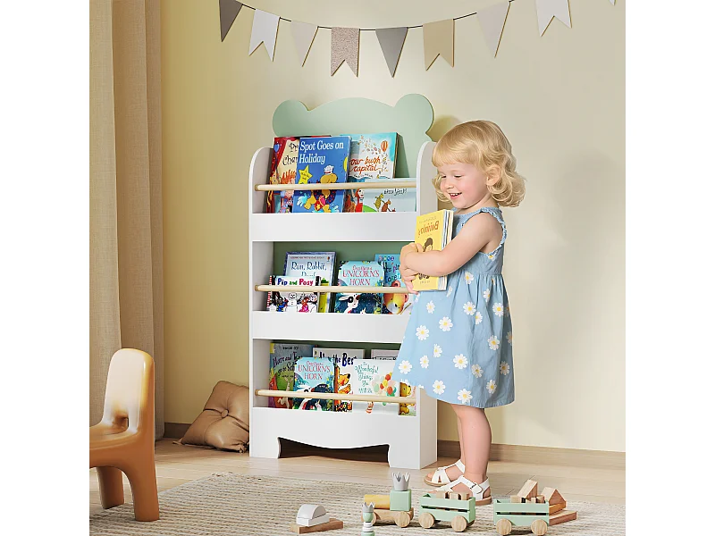 Libreria per bambini a 3 ripiani a forma di orsetto verde