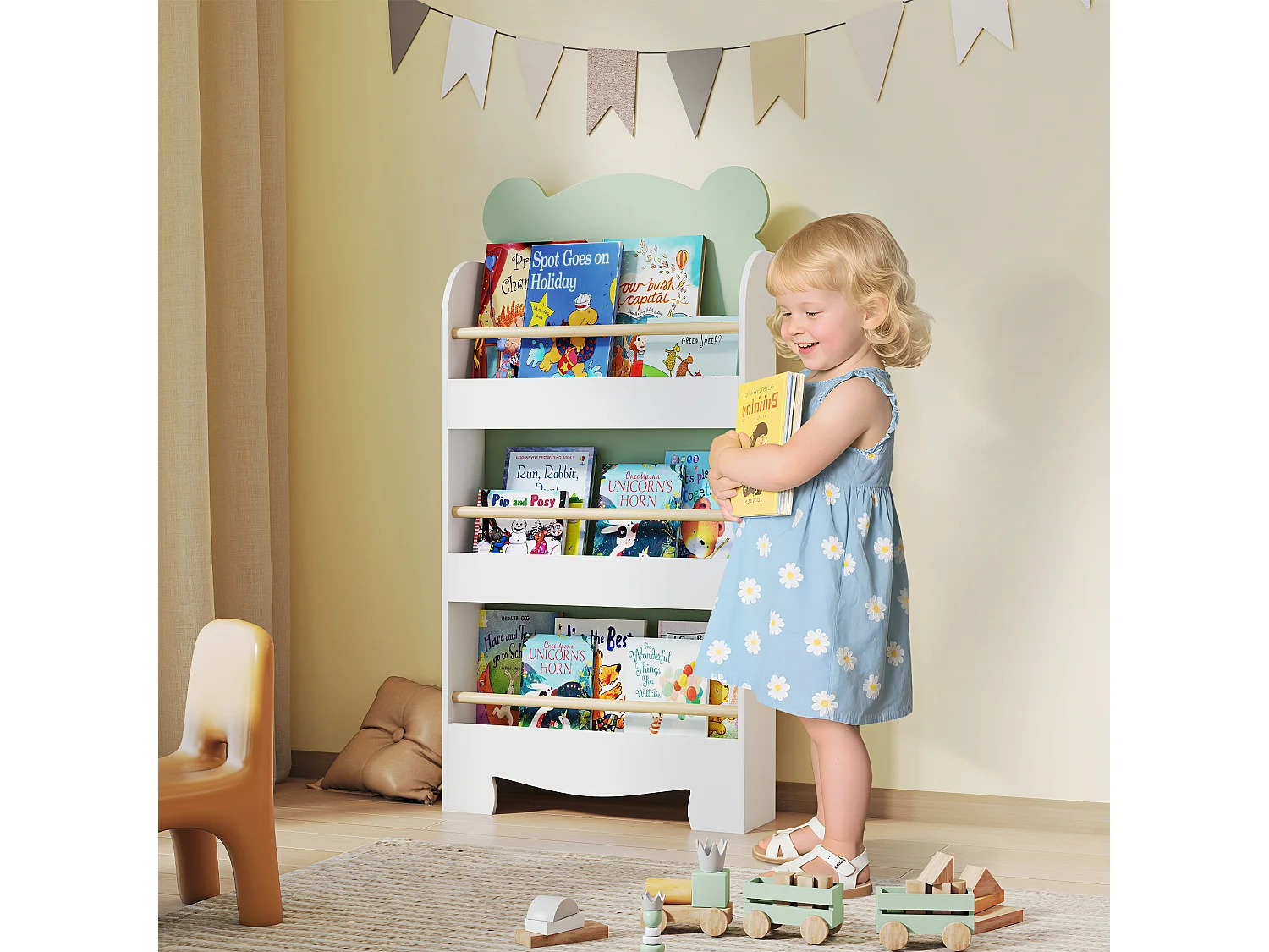 Libreria per bambini a 3 ripiani a forma di orsetto verde