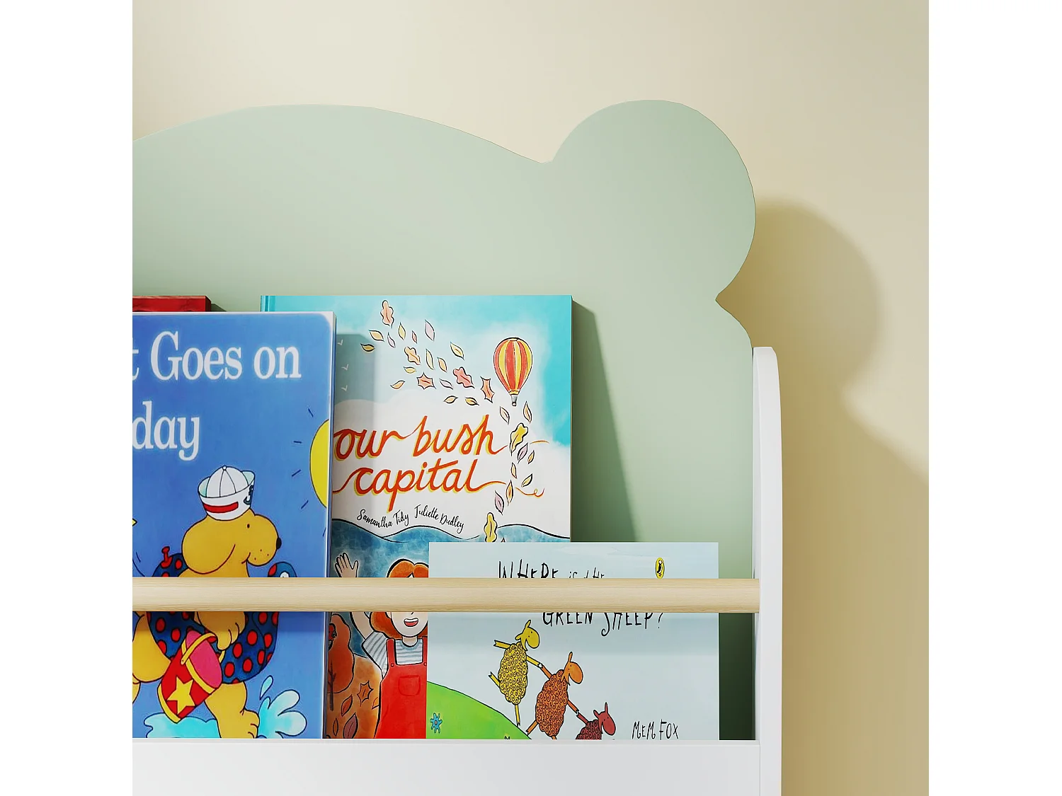 Libreria per bambini a 3 ripiani a forma di orsetto verde