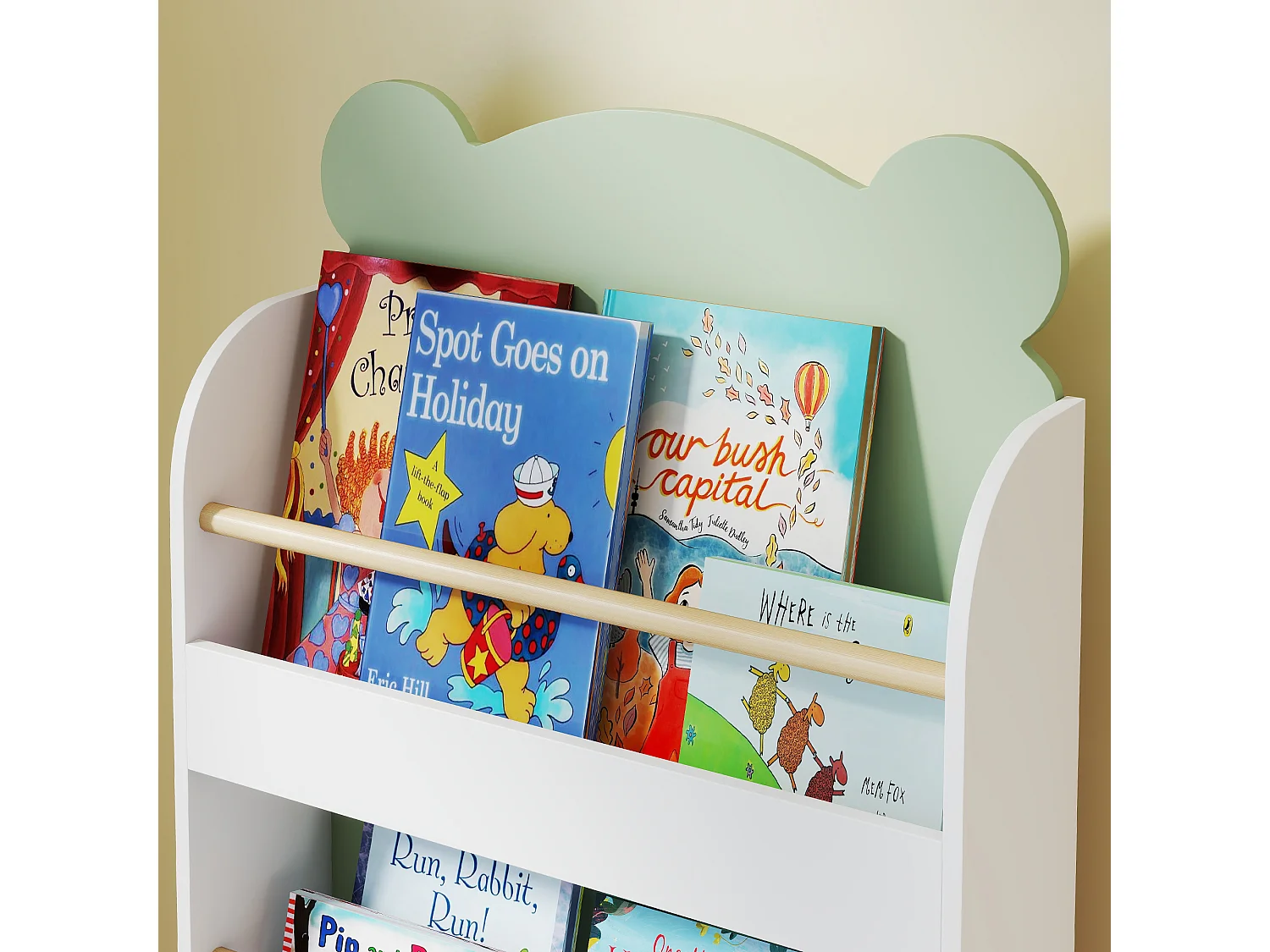 Libreria per bambini a 3 ripiani a forma di orsetto verde