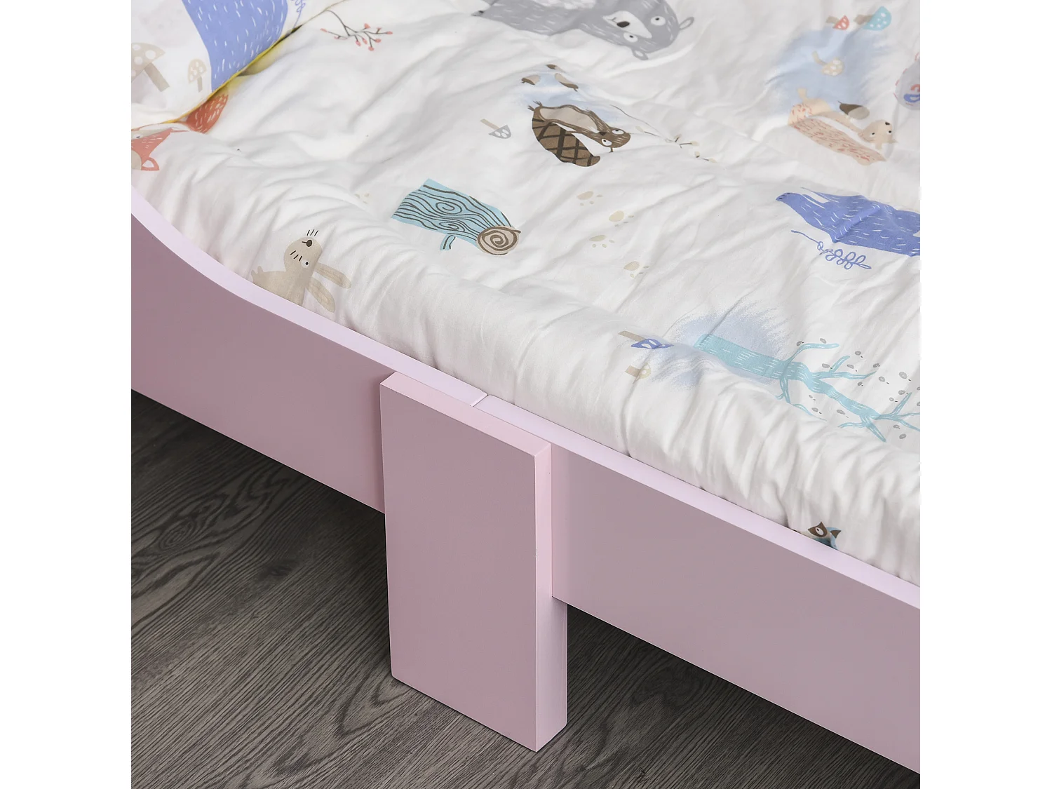 Lettino per bambini in legno con bordi rialzati e 6 gambe rosa