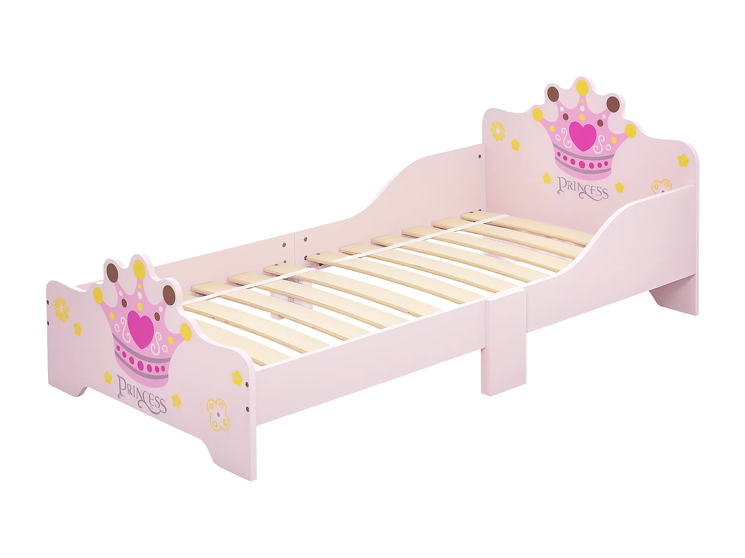 Lettino per bambini in legno con bordi rialzati e 6 gambe rosa