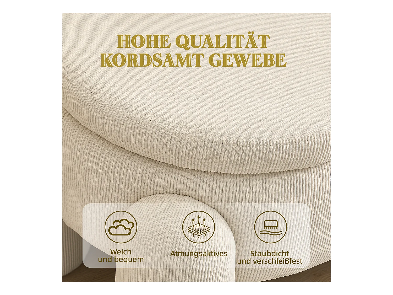 Pouf de Rangement - Banc Coffre en Velours Côtelé Beige - Style Contemporain et Multifonction pour Chambre et Salon