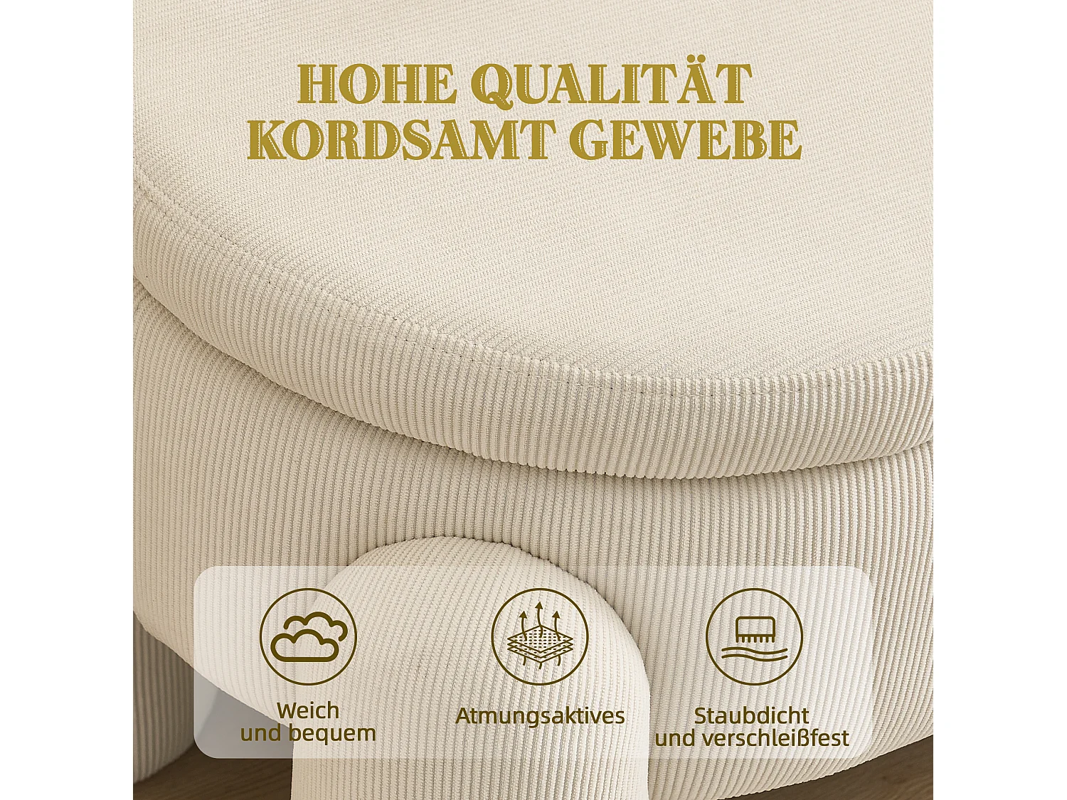 Opbergpoef - Beige corduroy opbergbank - Moderne en multifunctionele stijl voor slaapkamer en woonkamer