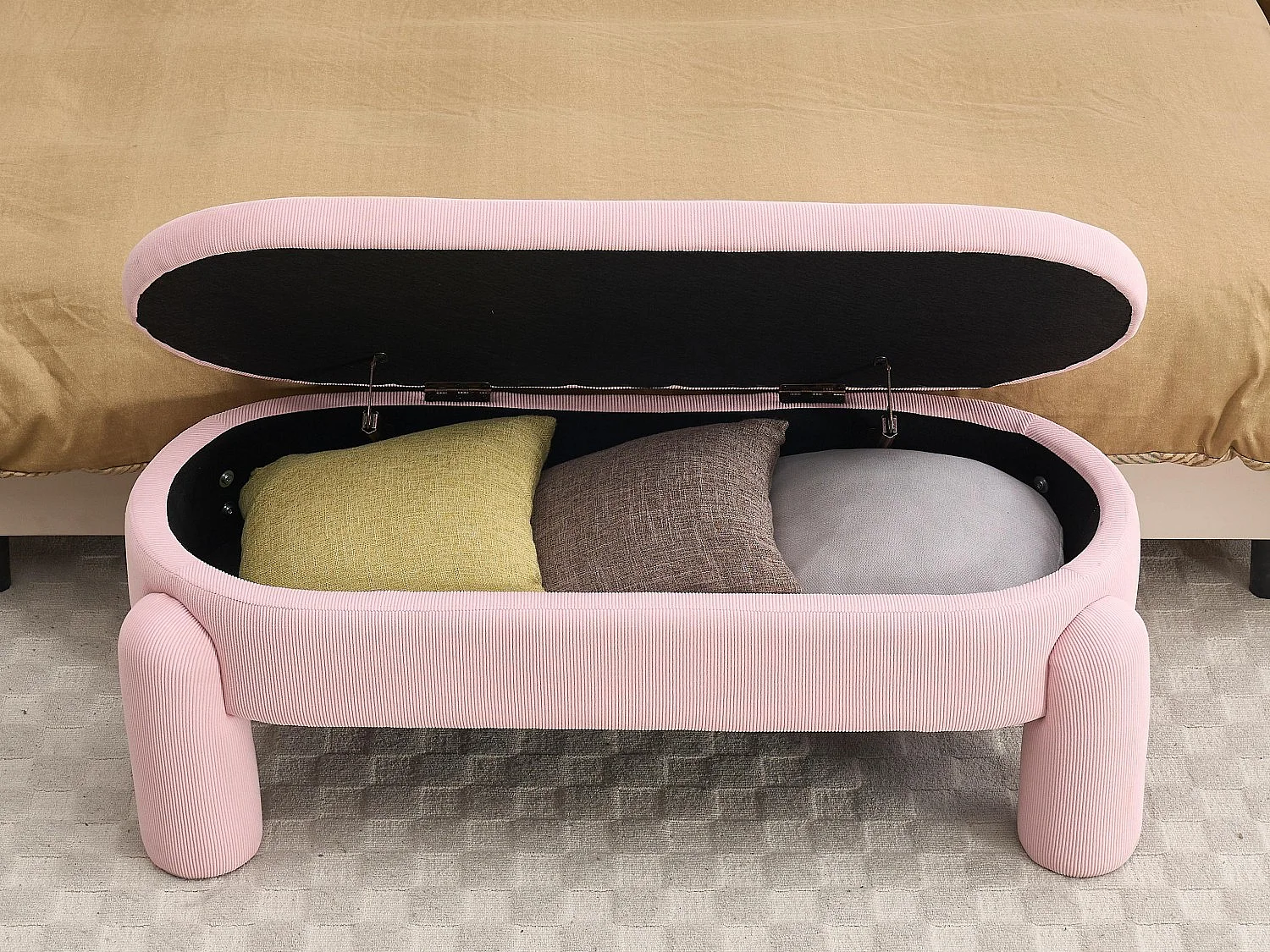 Pouf Banc de Lit avec Coffre de Rangement en Velours Rose - Style Contemporain et Multifonction pour Chambre et Salon